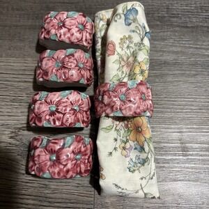 Vintage Red Floral Ceramic Napkin Ring Set Of 5 Handpainted